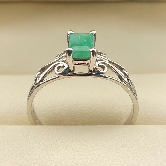 Vtg. CID CLYDE DUNEIER 10K White Gold & 0.5 Ct. Natural Emerald Ring Sz. 7.5 - Picture 7 of 16